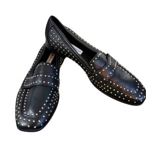 Chelsea & Violet Black Studded Loafers Women's Black And Silver Flats Size 6.5